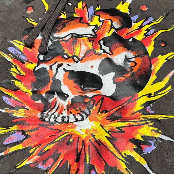Ed Hardy Charcoal Grey Hoodie with an "Exploding Skull" Graphic - Picture 2 of 11